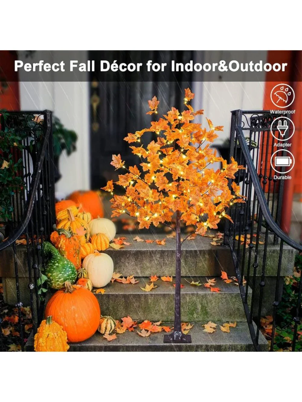 5FT 96LED Lighted Maple Tree - Warm White Fall & Halloween Decor, Indoor/Outdoor